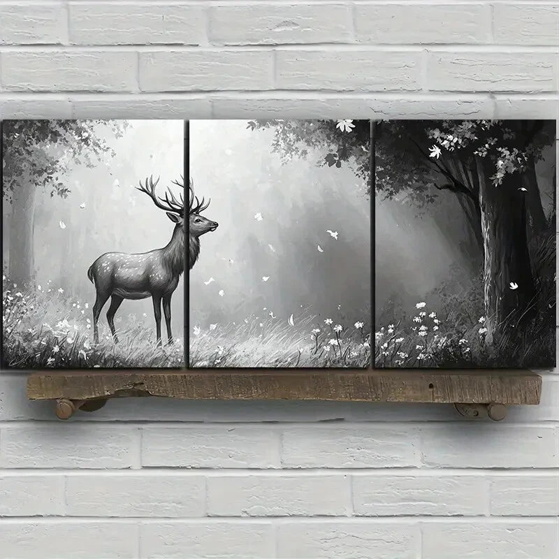 3pcs Beautiful Elk in The Forest Metal Print Ready to Hang Art