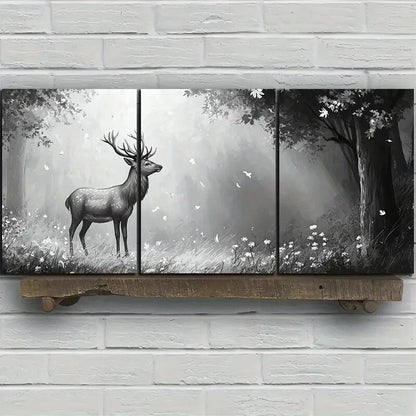 3pcs Beautiful Elk in The Forest Metal Print Ready to Hang Art