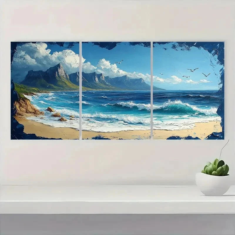 3pcs Cape Town Seascape Art Mountain & Beach Set Metal Print Ready to Hang Art