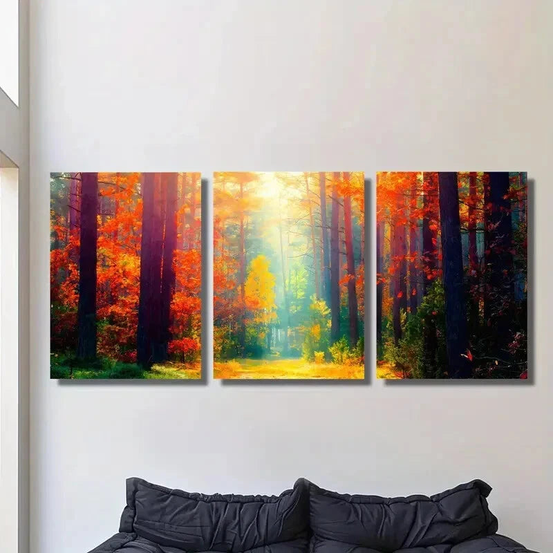 3pcs Sunlight shining through the woods Metal Print Ready to Hang Art