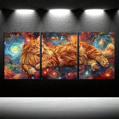 3pcs Galaxy Cat Illustration Metal Print Ready to Hang Art