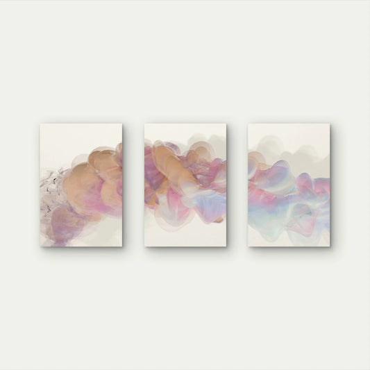 3pcs Abstract Pastel Pink Cloud Smoke Aesthetic Wall Art Set Canvas Framed 60x90cm - High Quality Print 100% Australian Made Wall Canvas Ready to Hang