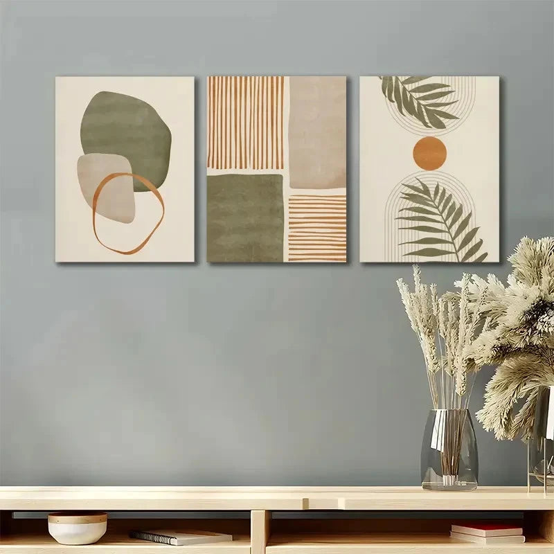 3pcs Tropical Leaves Abstract Shapes Painting Metal Print Ready to Hang Art