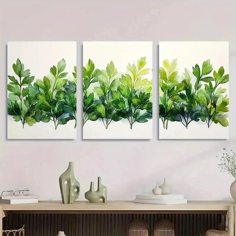 3pcs Herbs Watercolor Green Nature Perfect Wall Art Set Canvas Framed 40x60cm - High Quality Print 100% Australian Made Wall Canvas Ready to Hang