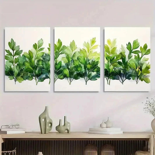 3pcs Herbs Watercolor Green Nature Perfect Wall Art Set Canvas Framed 40x60cm - High Quality Print 100% Australian Made Wall Canvas Ready to Hang