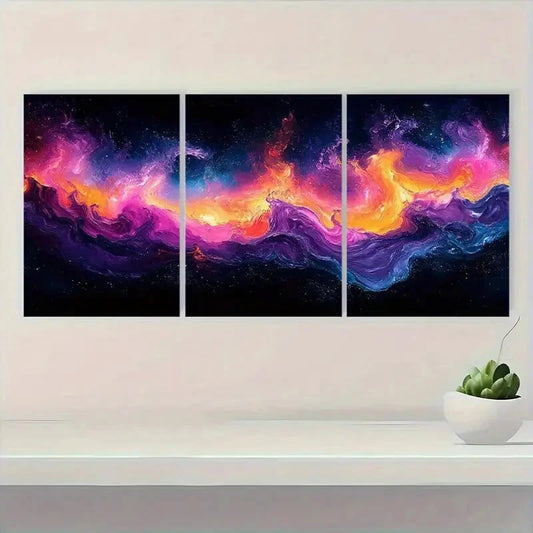 3pcs Colorful Oil Painting with Black Background Metal Print Ready to Hang Art