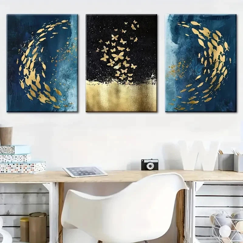 3pcs Fish Swarm Butterfly Swarm Abstract Metal Print Ready to Hang Art