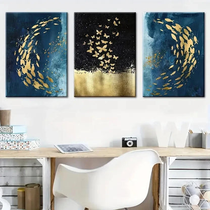 3pcs Fish Swarm Butterfly Swarm Abstract Metal Print Ready to Hang Art