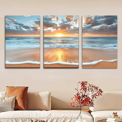 3pcs Beach Sunset Serene Ocean Waves Metal Print Ready to Hang Art