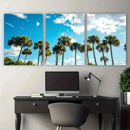 3pcs Vibrant Palm Tree & Blue Sky Prints Perfect Wall Art Set Canvas Unframed – High Quality Print 100% Australian Made Wall Canvas