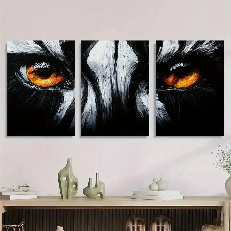 3pcs Striking Zebra Eyes Design Black & White Metal Print Ready to Hang Art
