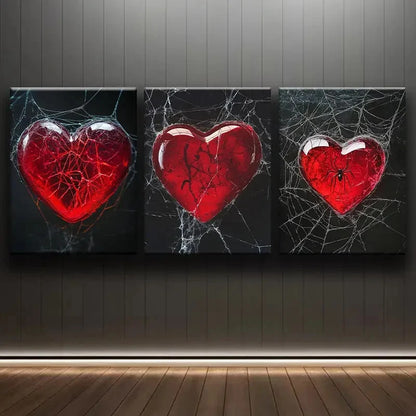 3pcs Luxurious Red Heart Design Metal Print Ready to Hang Art