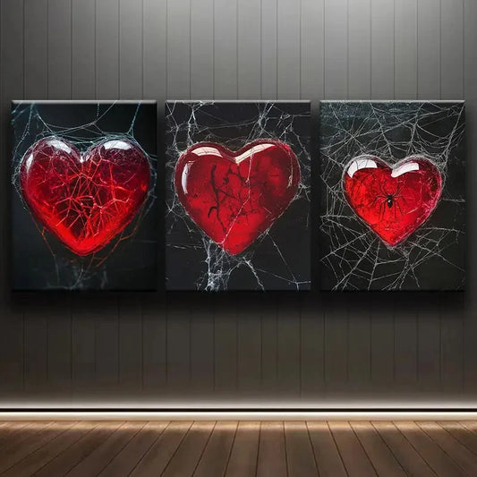 3pcs Luxurious Red Heart Design Metal Print Ready to Hang Art