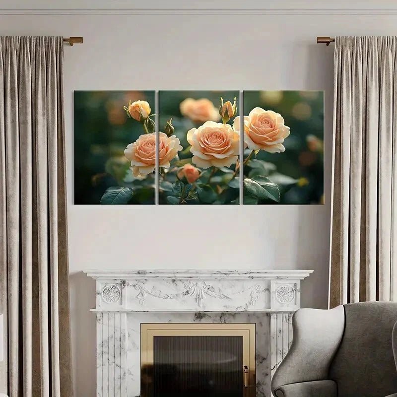 3pcs Roses Greenery Floral Art Painting Metal Print Ready to Hang Art