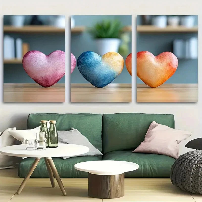 3pcs Watercolor Hearts Nursery Design Metal Print Ready to Hang Art