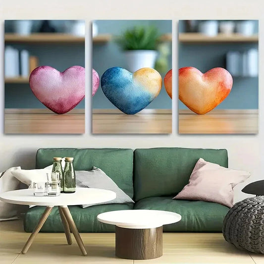 3pcs Watercolor Hearts Nursery Design Metal Print Ready to Hang Art