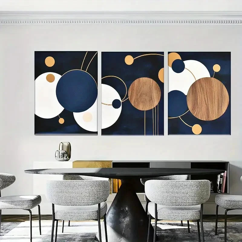 3pcs Abstract Wall Decor with Golden Accents Metal Print Ready to Hang Art