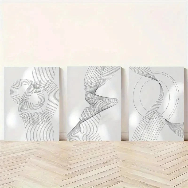 3pcs Minimalist Black & White Swirl Designs Metal Print Ready to Hang Art