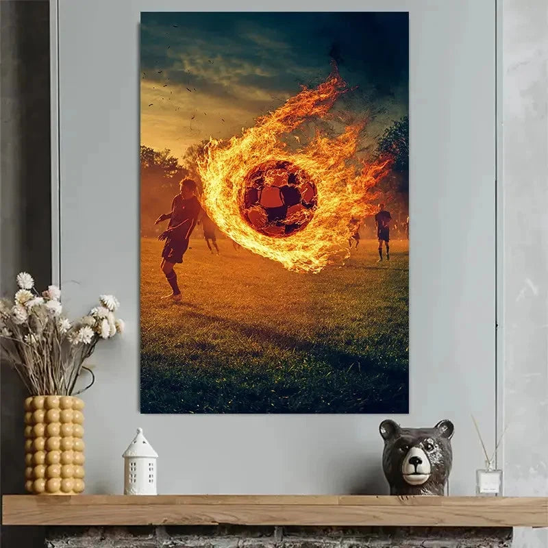 Flame Football Sports Action Abstract Poster 40x60cm Metal Print Ready to Hang