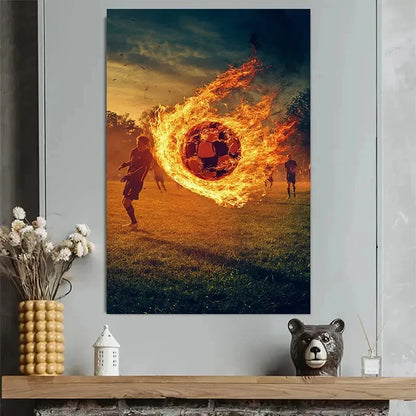 Flame Football Sports Action Abstract Poster 40x60cm Metal Print Ready to Hang