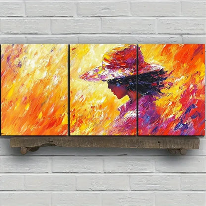 3pcs A Woman Wearing a Straw Hat Metal Print Ready to Hang Art