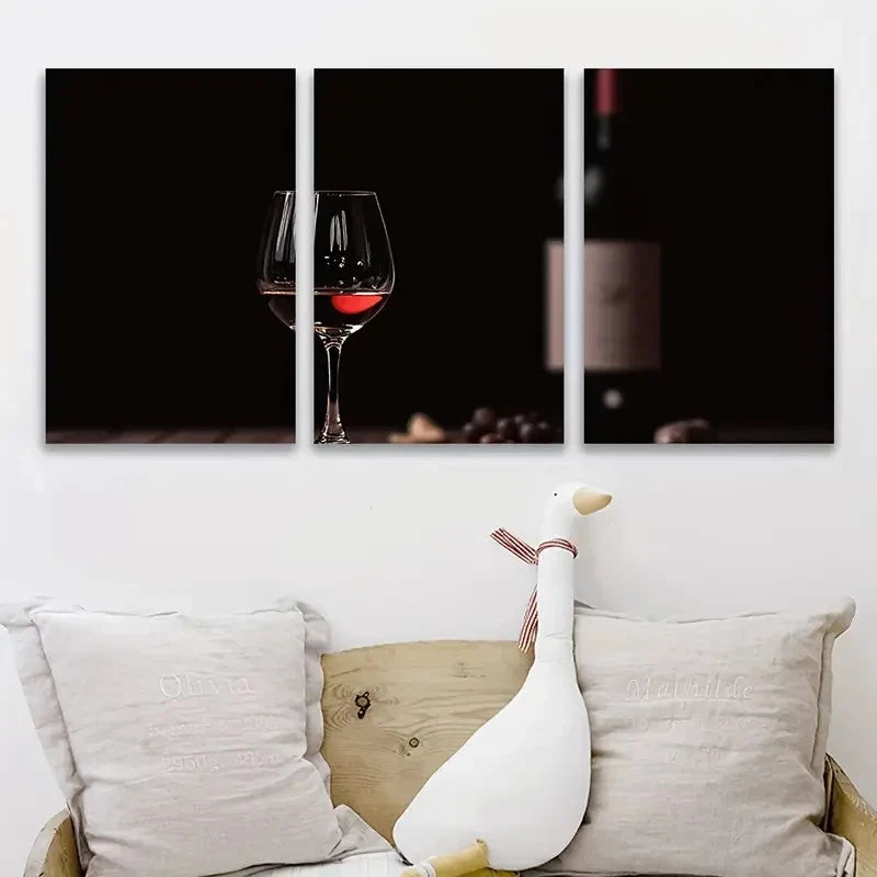 3pcs Elegant Wine and Glass Design Metal Print Ready to Hang Art