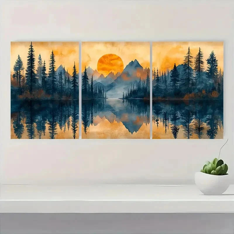 3pcs Peaceful Pine Forest Tranquil Perfect Wall Art Set Canvas Framed 40x60cm - High Quality Print 100% Australian Made Wall Canvas Ready to Hang