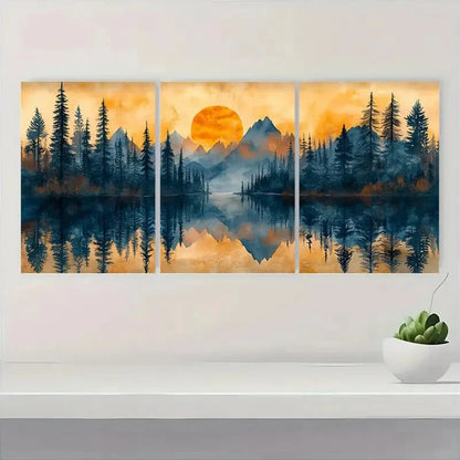 3pcs Peaceful Pine Forest Tranquil Perfect Wall Art Set Canvas Framed 40x60cm - High Quality Print 100% Australian Made Wall Canvas Ready to Hang