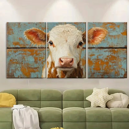 3pcs , Cow Painting Farm Animals Metal Print Ready to Hang Art