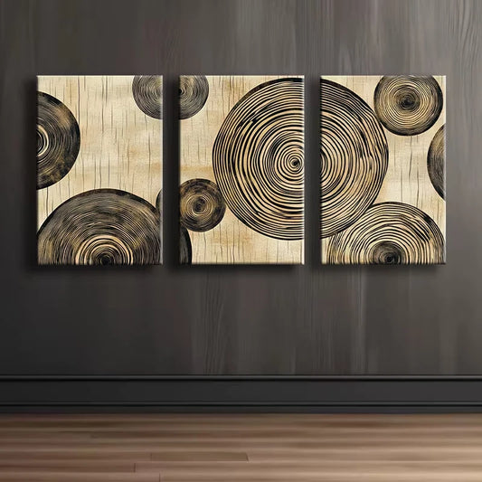 3pcs Tree Ring Texture Wall Art Set Canvas Framed 50x70cm - High Quality Print 100% Australian Made Wall Canvas Ready to Hang