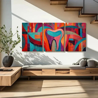 3pcs Abstract Art Vibrant Colors Tooth Shape Metal Print Ready to Hang Art