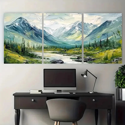 3pcs Mountain River Snowy Peak Alpine Forest Metal Print Ready to Hang Art