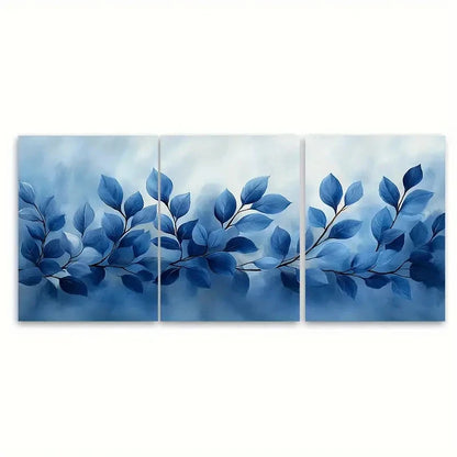 3pcs Floral Foliage Cool Toned Grey Blue Design Wall Art Set Canvas Framed 50x70cm - High Quality Print 100% Australian Made Wall Canvas Ready to Hang