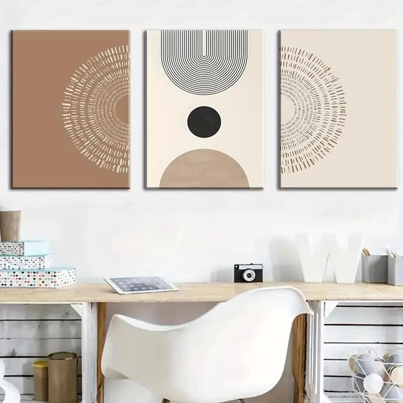 3pcs Bohemian Style with Modern Abstract Symmetry Metal Print Ready to Hang Art