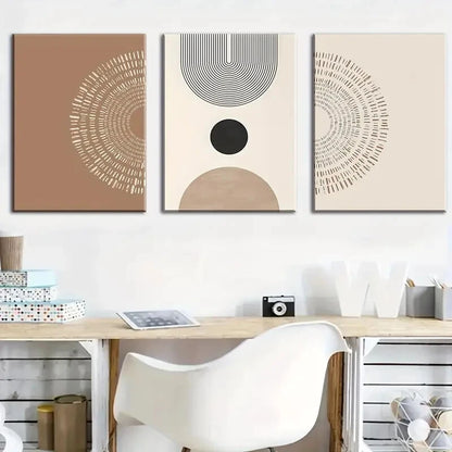 3pcs Bohemian Style with Modern Abstract Symmetry Metal Print Ready to Hang Art