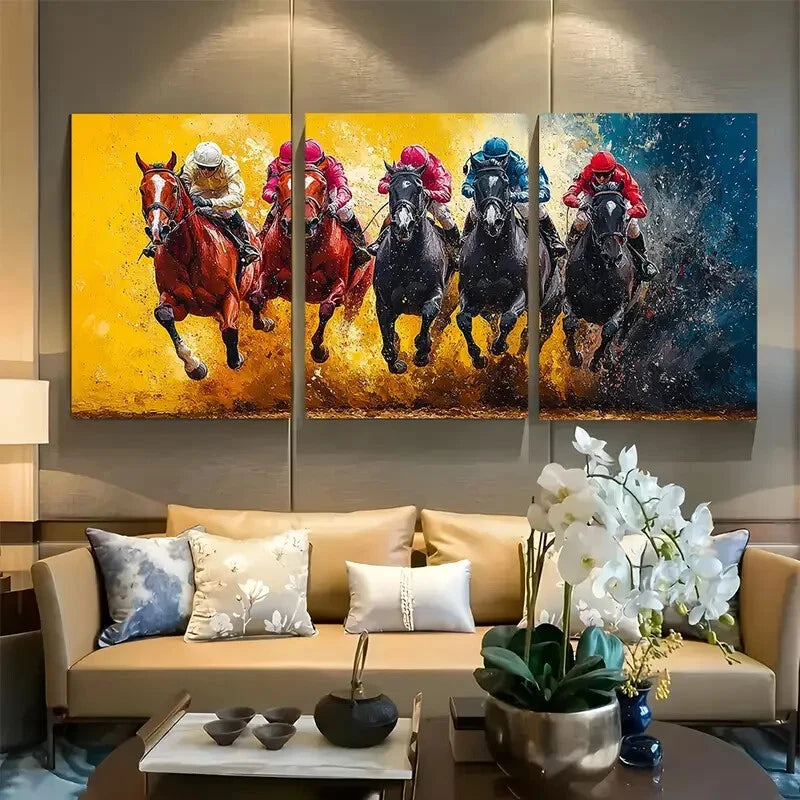 3pcs Abstract Horse Racing Equestrian Jockeys Metal Print Ready to Hang Art