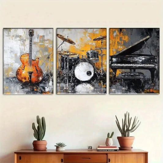 3pcs Vintage Jazz Abstract Painting Metal Print Ready to Hang Art