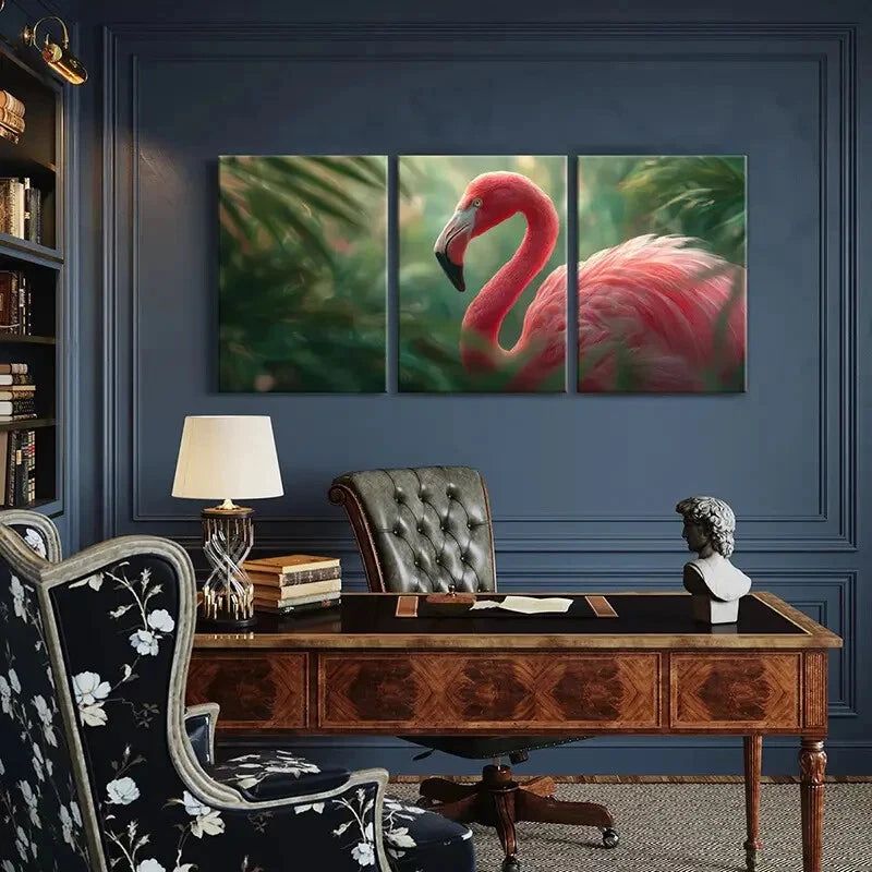 3pcs Vibrant Flamingo Illustration Tropical Jungle Metal Print Ready to Hang Art