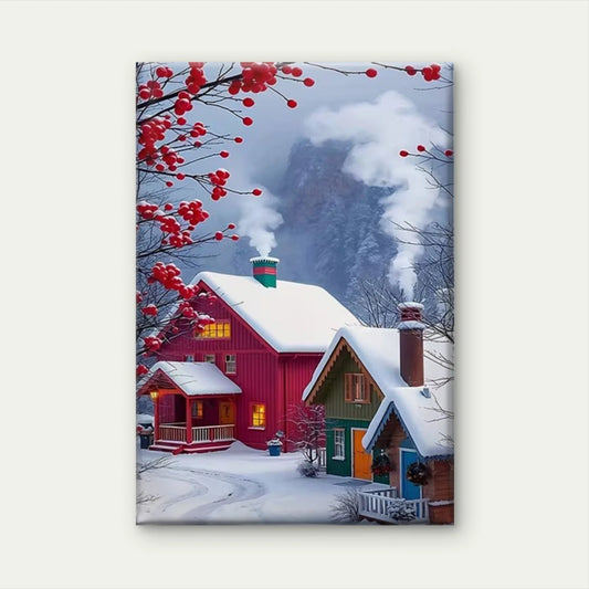 Snow-Covered House Landscape Metal Print Ready to Hang