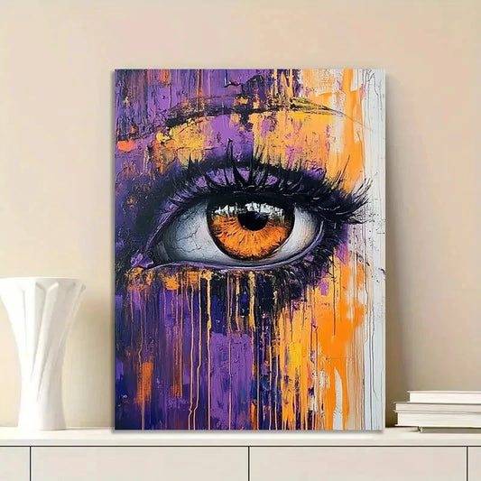 Abstract Painting Of An Eye, With Purple And Orange 40x60cm Metal Print Ready to Hang