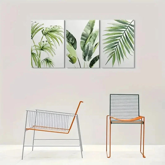 3pcs Palm Leaf Green Botanical Metal Print Ready to Hang Art