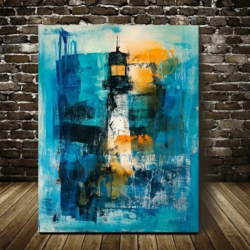 Beautiful Abstract Lighthouse Painting 40x60cm Metal Print Ready to Hang