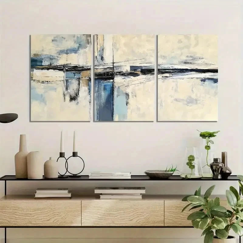 3pcs Abstract Bridge in Beige Tones Modern Art Metal Print Ready to Hang Art