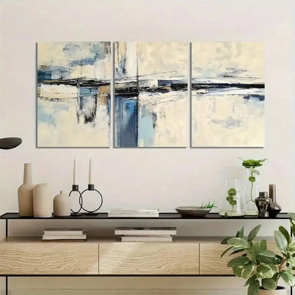 3pcs Abstract Bridge in Beige Tones Modern Art Metal Print Ready to Hang Art