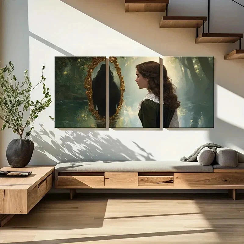 3pcs Artistic Mirror Reflection Woman Silhouette Metal Print Ready to Hang Art