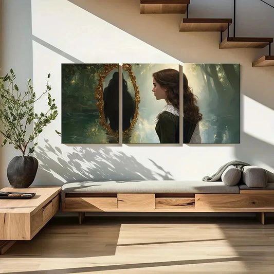 3pcs Artistic Mirror Reflection Woman Silhouette Metal Print Ready to Hang Art