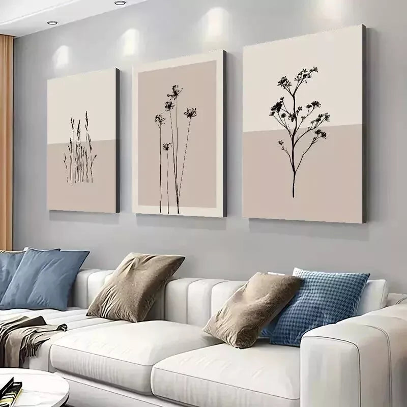 3pcs  Minimalist Neutral Art, Neutral Seed Heads Wall Art Set Canvas Framed 50x70cm - High Quality Print 100% Australian Made Wall Canvas Ready to Hang