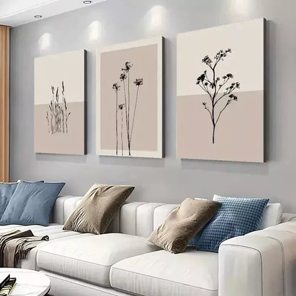 3pcs  Minimalist Neutral Art, Neutral Seed Heads Wall Art Set Canvas Framed 50x70cm - High Quality Print 100% Australian Made Wall Canvas Ready to Hang