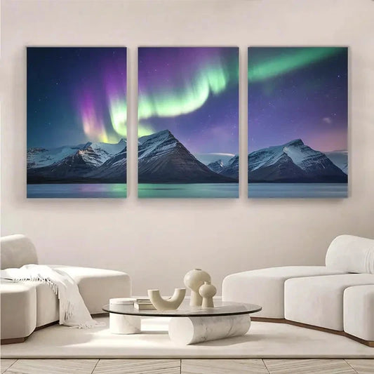 3pcs Northern Lights Panorama Design Metal Print Ready to Hang Art