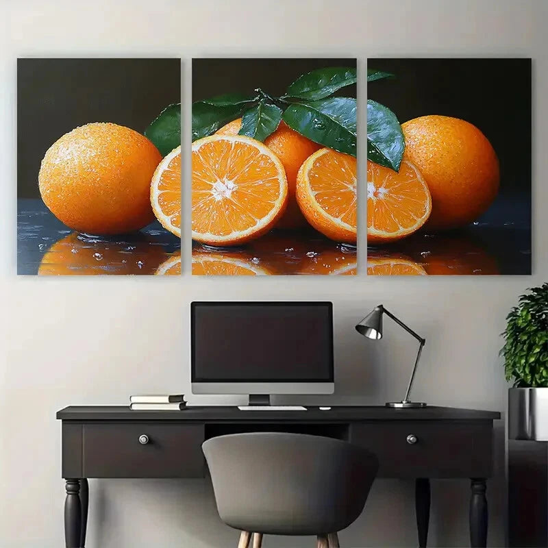 3pcs Vibrant Orange Fruit Citrus Metal Print Ready to Hang Art